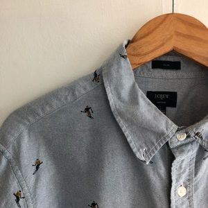 J Crew Slim Fit Embroidered Skiing Oxford Size L